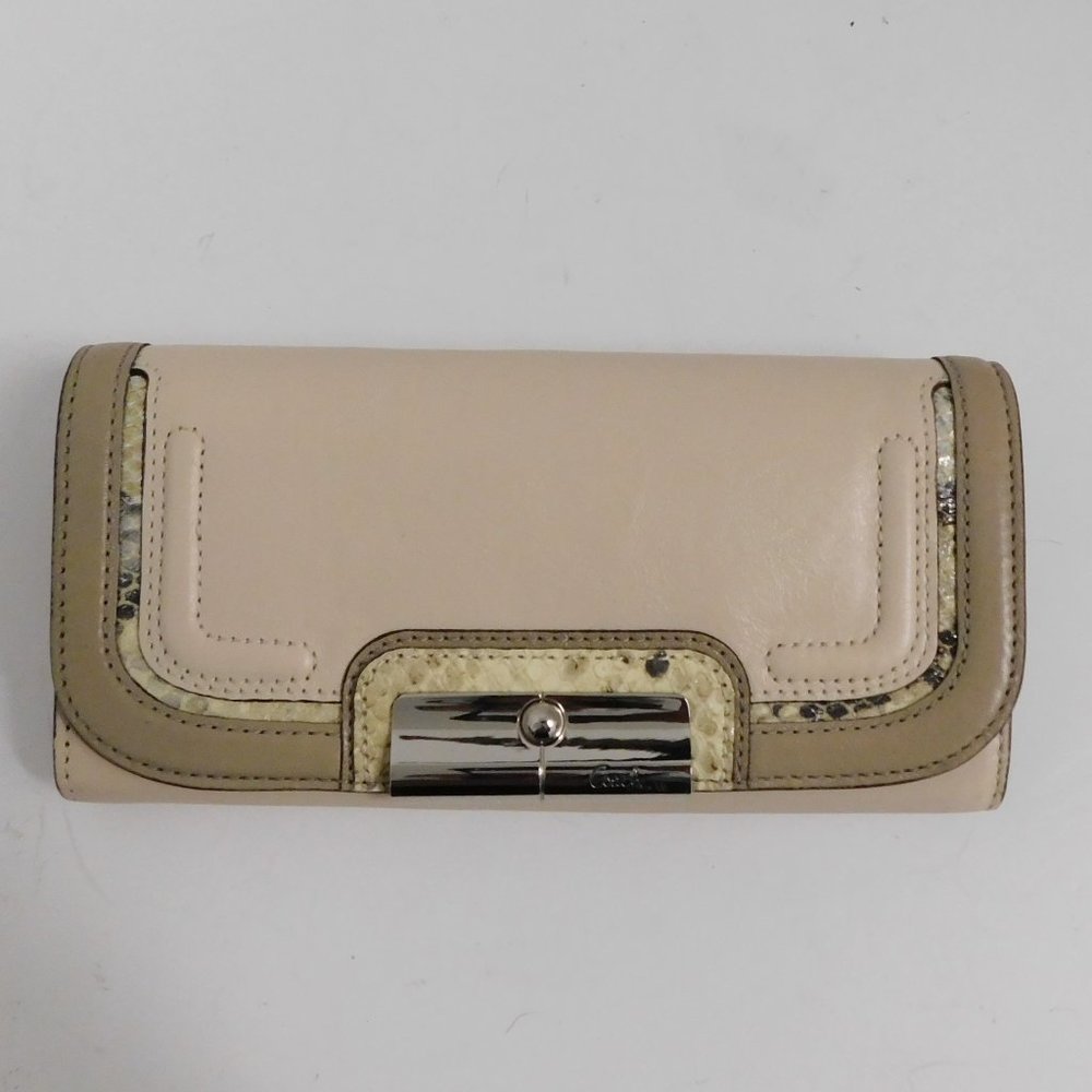New Coach 45119 Kristin Ivory Multi Snake Trim Leather Envelope Clutch Wallet